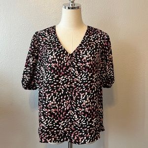 Ophelia Roe. Short Sleeve Blouse Covered Buttons Black/Pink/White Size Medium